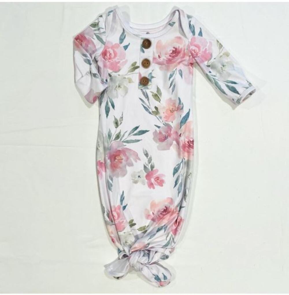 Caden Lane Delaneys Dusty Blush Baby Knot Gown Floral Sleeper 0-3